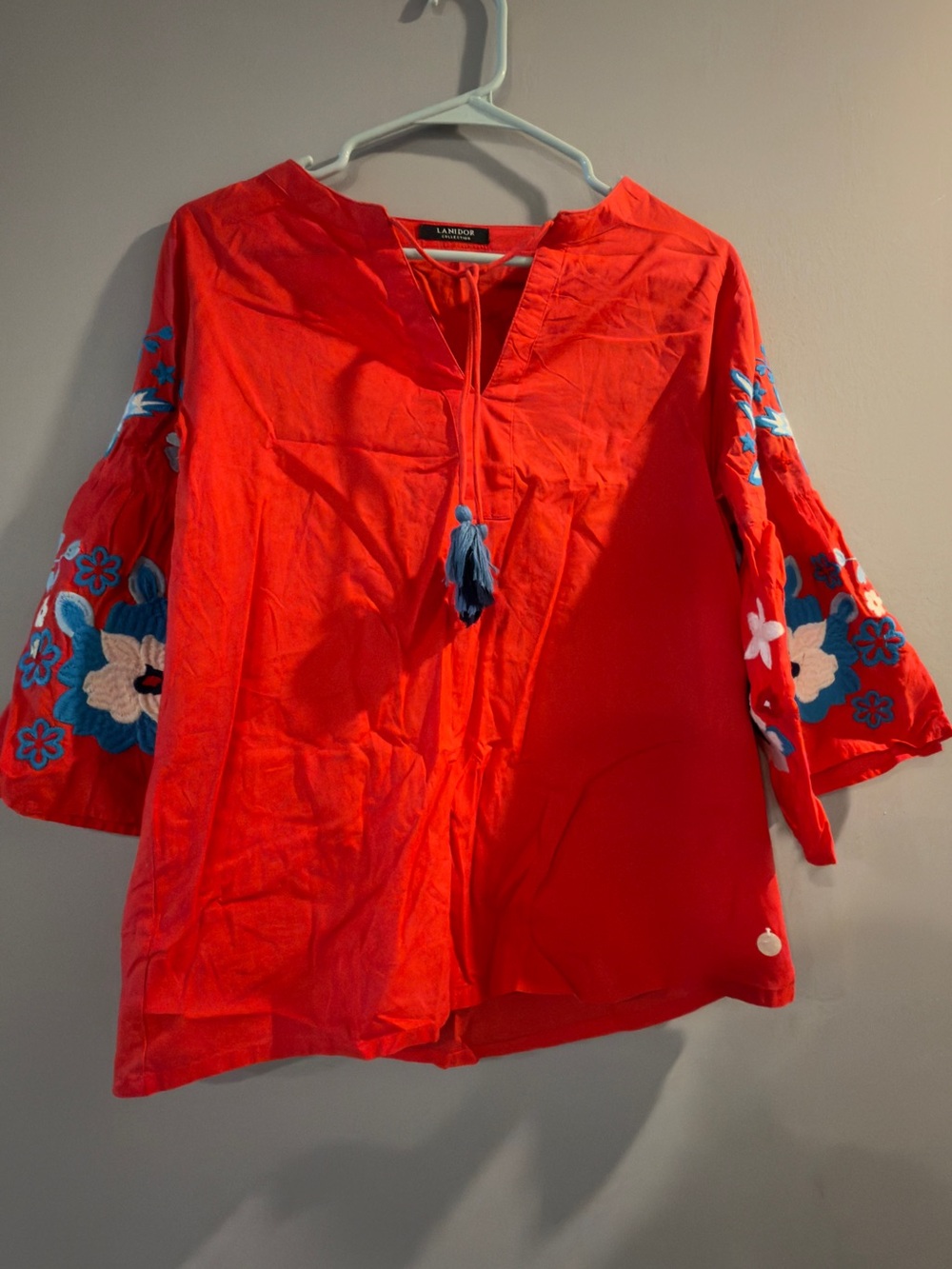 Lands' End Coral-Red V-Neck Tie Front Top